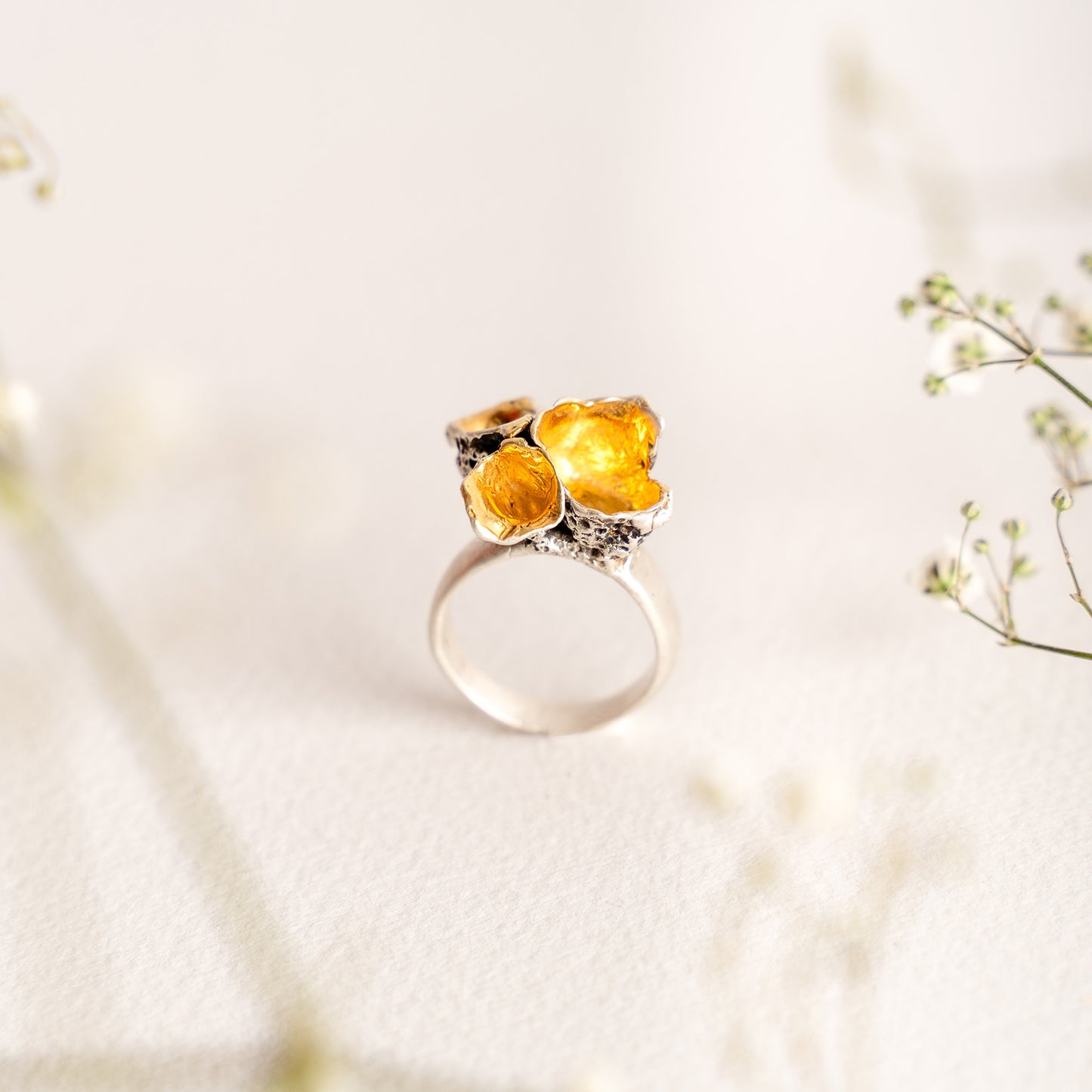 Golden Coral Flowers Ring