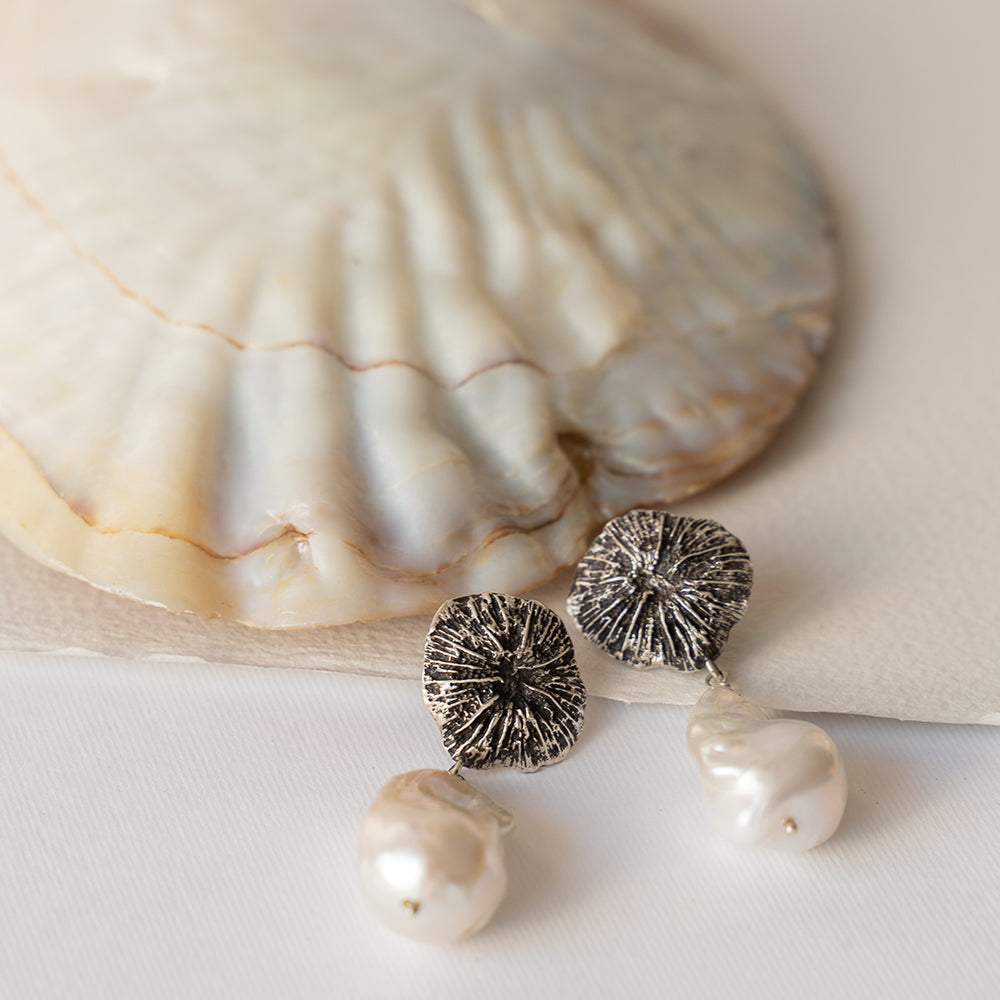 Star Coral | Baroque Pearl Earrings