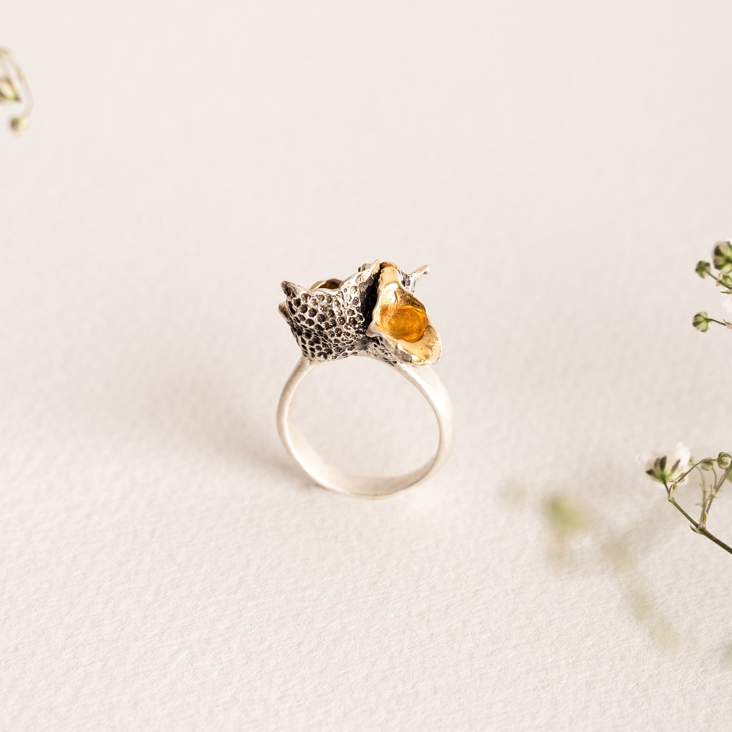 Golden Coral Flowers Ring