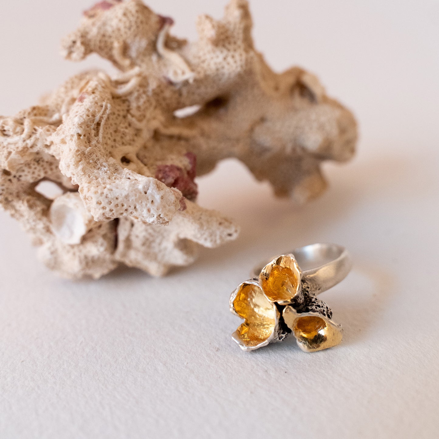 Golden Coral Flowers Ring