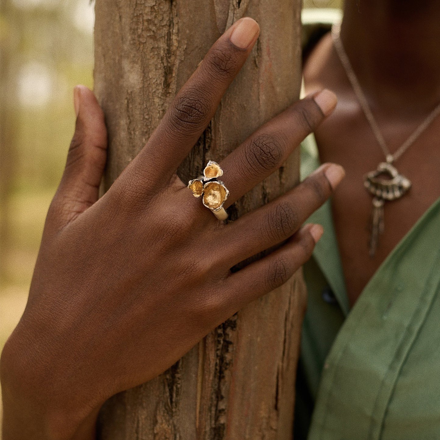 Golden Coral Flowers Ring